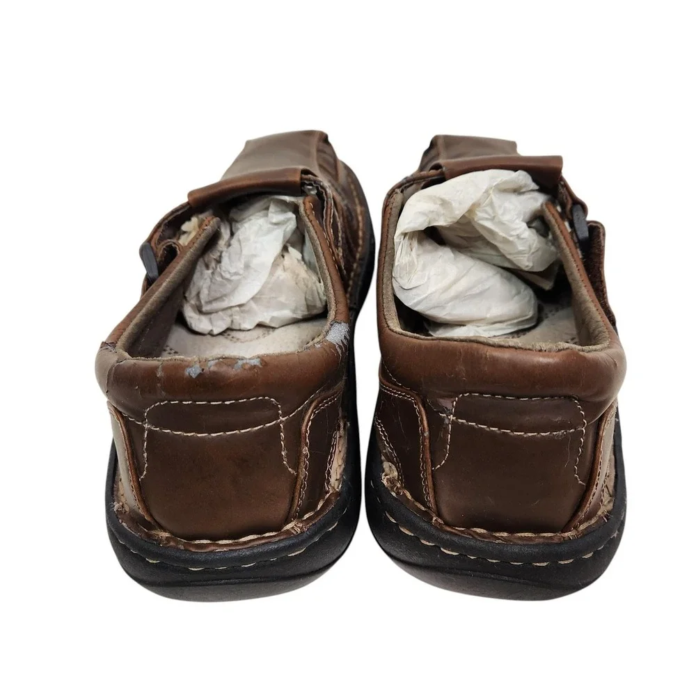 GBX Boardwalk Sandals Mens 12W Brown Fisherman Hook Loop Slip On Leather Lining